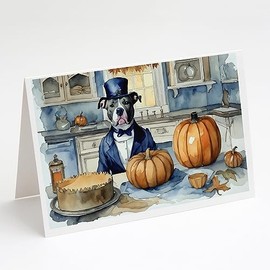 Caroline's Treasures DAC1725GCA7P Pit Bull Terrier Fall Kitchen Pumpkins Greeting Cards and Envelopes Pack of 8 Blank Cards with Envelopes Whimsical A7 Size 5x7 Blank Greeting Cards