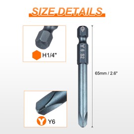 sourcing map 5pcs Y-Shaped Screwdriver Bit 1/4" Hex Shank Y6 Magnetic Head 2.6" Length S2 Steel Tri Wings Screw Driver Bit for Repair Work Electric Screwdriver, Blue