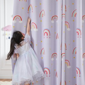 Vangao Boho Girls Blackout Curtains Purple for Kids Room 84 Inch Length, Rainbow Window Drapes for Living Room Nursery Thermal Grommet Insulated Room Darkening Curtains Bedroom, 2 Panels