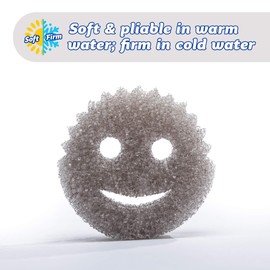 Scrub Daddy Style Dish Sponge Twin Pack, Smiley Face Sponges for Cleaning & Washing Up - Multipack Kitchen Non Scratch Scourers with FlexTexture Firm & Soft Scrubbing, Dishwashing Scrubber - Grey