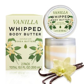 Princess Belle Vanilla Whipped Shea Body Butter, Body Moisturizer for Dry Skin, Body Care for Skin, Smell Goods for Women, Vanilla Gift Set-2 Pack (3.4floz + 6.8 floz)