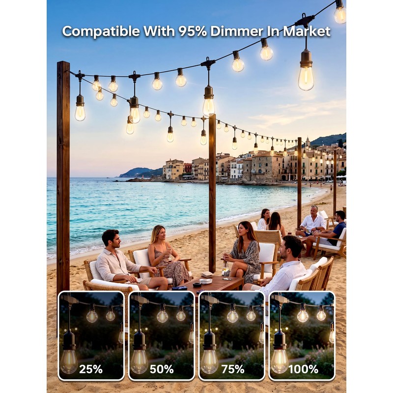 30FT Patio String Lights for Outside, 13+1 LED Waterproof Bulbs