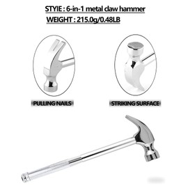 LANDIBO 6-in-1 Metal Multifunction Hammer & Screwdriver Hand Tool Set Including Cross & Flat Screwdriver for Opening Walnuts, Wall Hanging, Nice Little Gifts (argent)