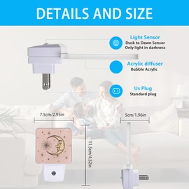 Meikosks Boho Chic Crescent Night Light,Moon and Stars Night Lights Plug into Wall Dusk to Dawn Sensor Led Lamp for Women Men,Led Lights for Stairway/Hallway/Bedroom,0.5W