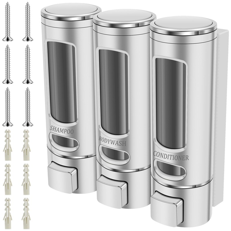 3 Chamber Shampoo Dispenser with Clear Window, Refillable Soap Dispenser
