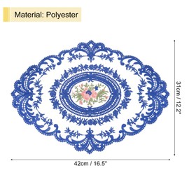 sourcing map Retro Lace Placemat 12x16-in Oval Embroidered Table Place Mats French Crochet Doilies Coasters Cup Mat for Home Wedding, Sapphire Blue
