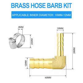 ERGAOBOY Brass Reduction Hose Barb Connector, 2-Way Angle Hose Fitting with 10 Clips 10 mm x 12 mm Pack of 5
