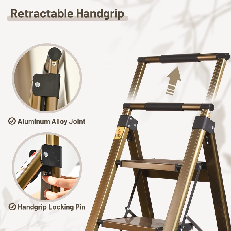 XinSunho 3 Step Ladder, Aluminum 3 Step Stool with Retractable