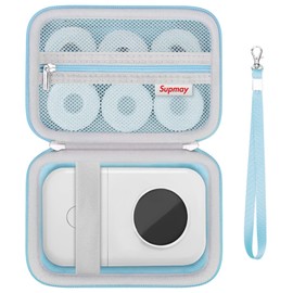 Supmay Hard Carrying Case for Phomemo D30 Label Maker Machine, Portable Bluetooth Mini Label Printer Protection Case with Mesh Pocket for Label Tape, Charging Cord, Blue