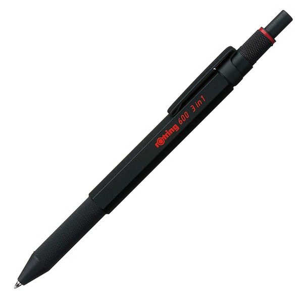 rOtring 2164108 600 3 in 1 Multi-Pen, Black, 2 Colors (Black/Red) + Mechanical Pencil, 0.02 inch (0.5 mm), Includes Cosmetic Box, Twist-Type, Multi-functional Pen, Compatible with Drafting, Genuine