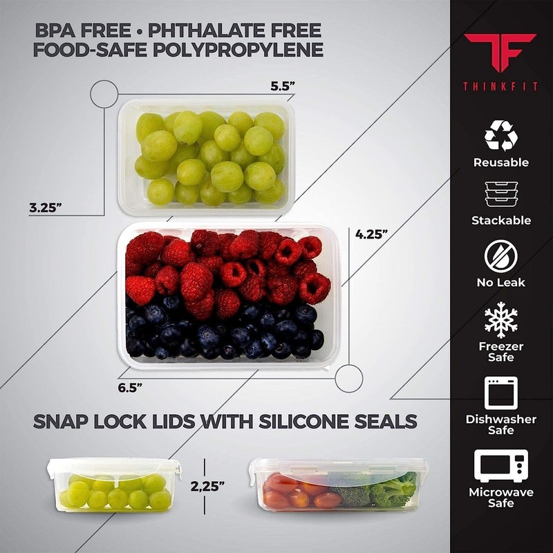 ThinkFit Red Reusable Lunch Bag with 6 Portion Control Containers,