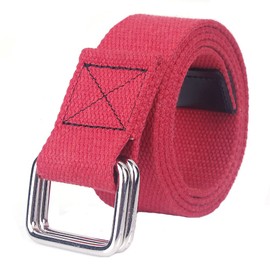 SagaSave Unisex Canvas Belt, Adjustable Casual Webbing Belt with Double Ring Buckle, 110CM Elastic Belt for Jeans, Red, 110