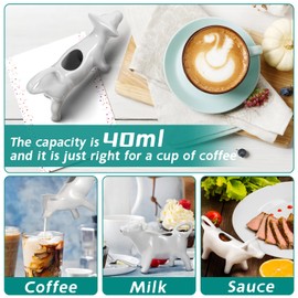 Angoily White Ceramic Creamer with Handle, 40ML/1.35 oz Creative Cow Shape Creamer Cups Mini Creamer Pitcher Creamer Jug for Coffee/Tea/Milk