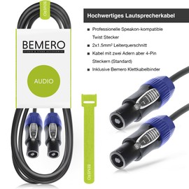 Bemero Speaker Twist, 2-Pin Speaker Cable, Speaker Cable, 2 m, Diameter 7.5 mm, 2 x 1.5 mm² Conductor Cross Section