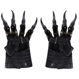 LONTG Cosplay Gloves, Horryu Gloves, With Claws, Leather Gloves, Black, Animal Costume, Reaper, Devil, Vampire, Witch, Halloween Costume, Disguise, Adults & Children, Scallop, Costume Accessories,