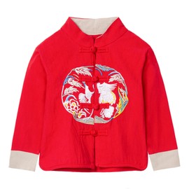 Mud Kingdom Chinese Jacket Cute for Toddler Boys Traditional Embroidery Jacket Cute Tang Red 4T
