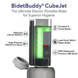 BIDET BUDDY® PureJet Portable Bidet for Travel | 400ml/min Flow | 500mAh Battery | 550ML Bottle | IPX7 Waterproof | USB-C Charging | Compact & High-Powered with Strong Pressure (White)
