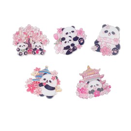 Set of 5 Spring Pink Cherry Blossom Panda Brooch Bookbag Clothes Pen Case Badge