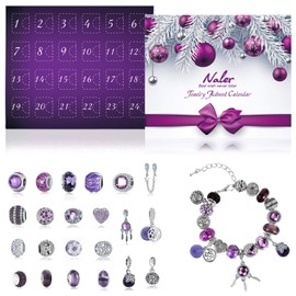 Naler Advent Calendar, Christmas Advent Jewelry Pendant Charms Gift for Women DIY Fashion Bracelet Necklace Xmas Countdown Calendar Gifts (Purple)