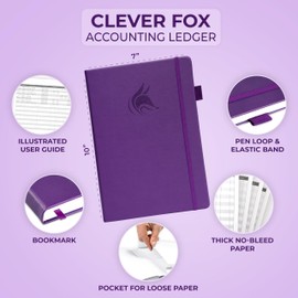 Clever Fox Accounting Ledger Book – Accounting Book for Small Businesses & Personal Use – Columnar Account Book Ledger for Tracking Money, Expenses, Deposits & Balance – Large, 7x10″ (Purple)