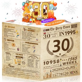 30th Birthday Cards Funny 3D Pop Up Gifts With Envelope for Women Men Anniversary Party Decorations Born In 1995 30 Year Old Poster Retro Greeting Card for Daughter Sister Brother Friend Son Her Him