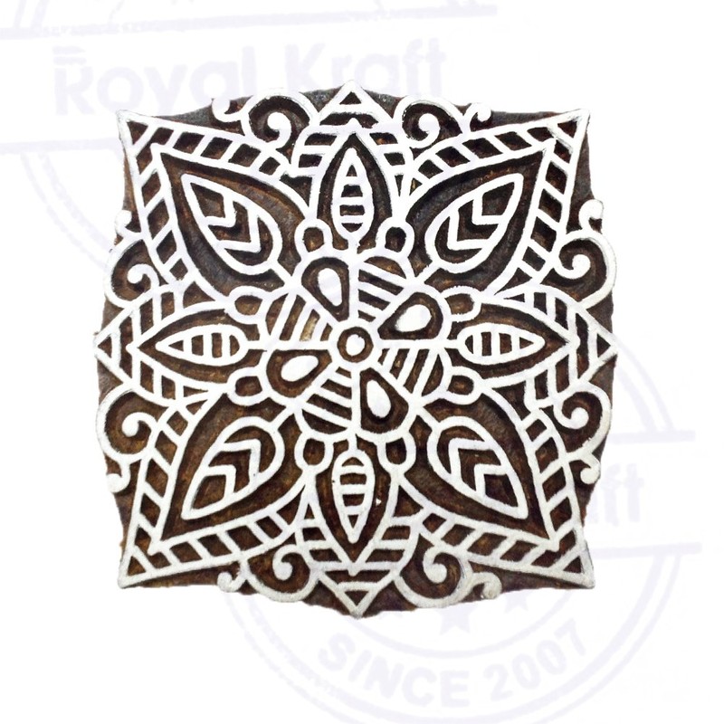 Designer Square Mandala Pattern Wood Print Textile Stamp