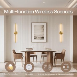 Coolilumi Battery Operated Wall Sconces Set of Two, Wireless Living Room Wall Decor Lights, Rechargable Bedroom Wall Lights Fixtures, Bronze