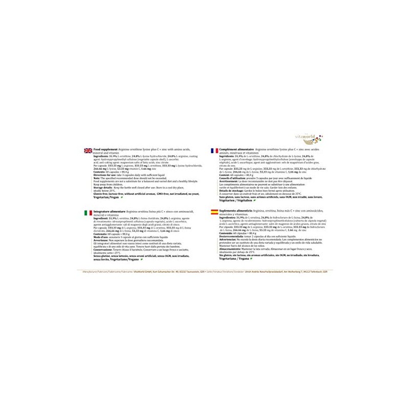 Vita World Arginine ornithine lysine + Vitamin C & zinc