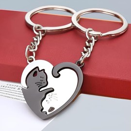 Llaveros de pareja de lindo gato, Llavero de corazón lindo con colgante de gato negro y blanco, Llaveros de amistad, Regalo ideal para pareja, novio, novia, amigo, cumpleaños, aniversarios, navidad.