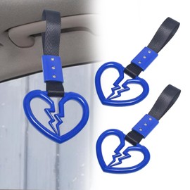 coppialu 2 Pcs Broken Heart Shaped Car Handle Straps,Car Warning Hanging Ring,Handle Straps Drift Warning Loops, Universal for Car SUV Bus (Black/Blue)