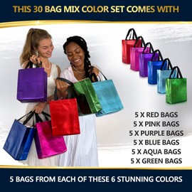 Nush Nush Mix Color Gift Bags Medium Size – Set of 30 Reusable Gift Bags in Bulk From Six Vibrant Colors - Goodie Bags, Birthday Gift Bags With Handles, Party Favor Bags, Goody Bags – 8x4x10 Size