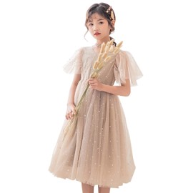 Weileenice Girls' Dress, Kids, Piano Recitals, Weddings, Concours, Parties, Sequins, Formal, Tulle Dress, Size 110-170 (Height 43.3 - 66.9 inches), dark khaki, 140