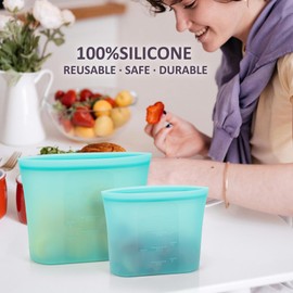 12-Pack Reusable Silicone Food Storage Bags, 100% Silicone Stand-Up Wide-Open Zip-Lock Reusable Storage Bags for Food, Freezer Microwave Oven Dishwasher Safe, Aqua, 4L 4M 4S