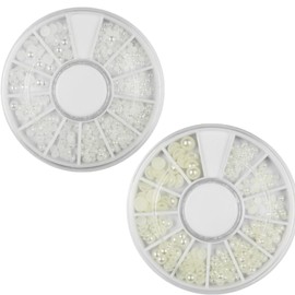 Assorted Pack Pearls Half Circle White 4 Sizes 0.08 inch (2 mm), 0.16 inch (3 mm), 0.16 inch (4 mm), 0.2 inch (5 mm), Can be used as Nail Art or DIY (1 White + 1 Beige