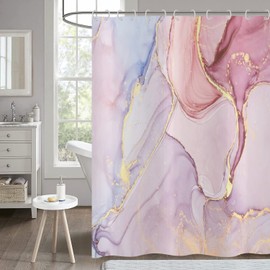 Pink Marble Shower Curtain 180x200, Hnmdmyi Abstract Rose Gold Purple Glitter Bathroom Curtains Modern Luxury Ombre Crystal Texture Ink Art Waterproof Polyester Fabric Washable Bath Curtain with Hooks