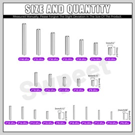 Swpeet 110Pcs M2 M3 M4 M5 304 Stainless Steel Dowel Pin Assortment Kit, Cylindrical Shelf Support Peg Pin Rod Fasten Elements for Maintenance and Connection (with A Storage Box )