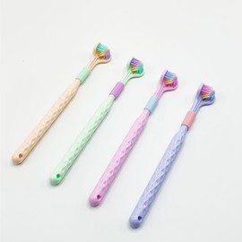 3-seitige Zahnbürste mit weichem Haar, zufällige Farbe, gründlich und gründlich zur Reinigung von Zähnen und Zahnfleisch, effektives Rundum-Design, manuelle Zahnbürsten, geeignet für Erwachsene und