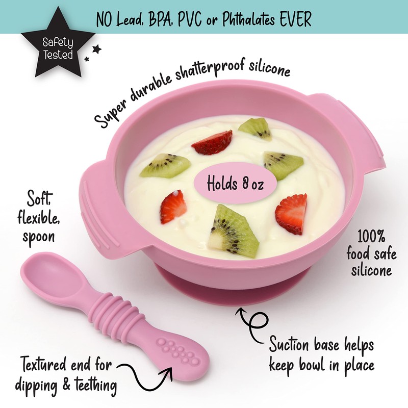 PrimaStella Unbreakable Silicone Non-Slip Bowl and Chew Spoon Set for