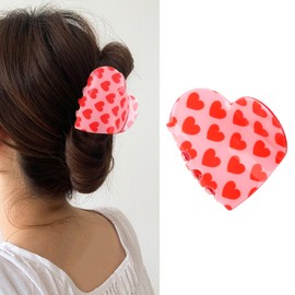 Cute Love Hair Clips for Women Medium Claw Clips for Thick Acrylic Pink Hair Barrettes Valentine’s Day Heart Hair Claw Clips Lovely French Romantic Hair Pins Valentines Hair Accessories for Party 1Pcs