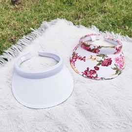 Kejea 2 Pack Clip On Visor Hats Women Men Wide Brim Sun Visors Hat Outdoor Sports Golf Beach Travel Tennis Caps (Flowers)