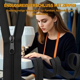 Aerzouser Endless Zip with Zipper, #3.10 m Zip Sold by the Metre, Bring 10 with Zipper, Nylon Zip Endless, Zip, Suitable for Clothing, Bed Linen, etc. (Black, #3)