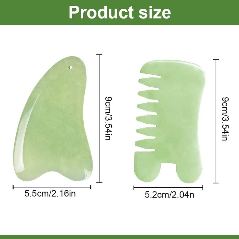 Jade Gua Sha Stone 2 Pieces, Gua Sha Comb and
