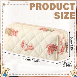 Sherr Bear Pencil Case Beige Cute Pencil Pouch Soft Cotton Quilted Storage Bag Aesthetic Pattern Gift Makeup Pouch Cosmetic Travel Bag for Women
