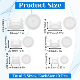 60 Pcs Salt and Pepper Stoppers Plugs, 6 Size Reusable Salt and Pepper Shaker Stoppers Plugs Clear 11/13/15/17/19/24mm Replacement Plug Plastic Stopper Round End Caps for Bottles