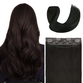 Invisible Wire Hair Extensions Real Human Hair - 16 Inch 80G Dark Brown Transparent Fish Line Clip-Ins Hair Piece, 100% Remy Human Hair Extensions for Women