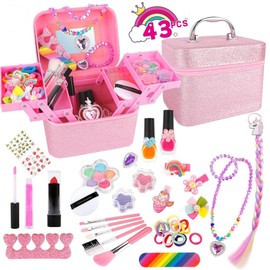 TITIFIVE Maquillaje para Niñas, 43pcs Juguetes de Maquillaje Lavables para Niñas, Juguetes para Niñas de 4 5 6 años, Regalo de cumpleaños de Navidad, Princesa Juego de simulación