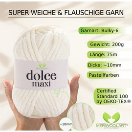 MeriWoolArt® Chenille Wool Yarn for Knitting and Crocheting Natural - 200 g and 70 m Velvet Wool - 100% Fluffy Polyester Knitting Yarn for Amigurumi, Cushions, Blankets and Soft Clothing Gifts