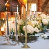 Hamptons Five Taper Candelabra Golden Metal, Traditional Glam, Hand Crafted,