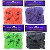 Halloween Colorful Faux Spider Webs with Plastic Spiders Bundle of