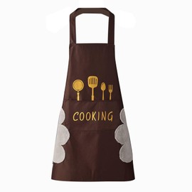 DILLMAN Women Kitchen Apron with Hand Wipe Pockets，Big Pocket,Hand-wiping, Waterproof for Cooking Baking (BROWN)